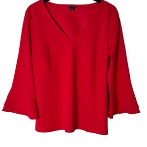 Ann Taylor Red V Neck Bell Sleeve Top